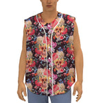 Blossom Peony Skull Pattern Print Sleeveless Baseball Jersey