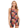 Blossom Peony Skull Pattern Print Sleeveless One Piece Swimsuit