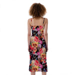 Blossom Peony Skull Pattern Print Slim Fit Midi Cami Dress