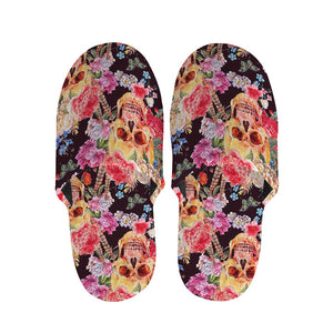 Blossom Peony Skull Pattern Print Slippers