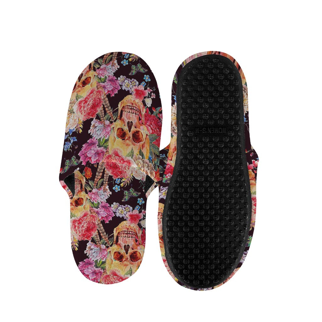 Blossom Peony Skull Pattern Print Slippers