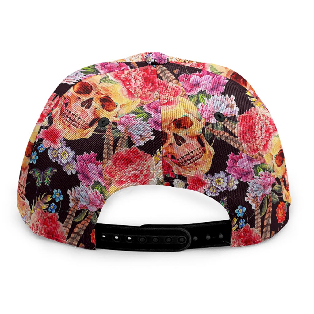 Blossom Peony Skull Pattern Print Snapback Cap