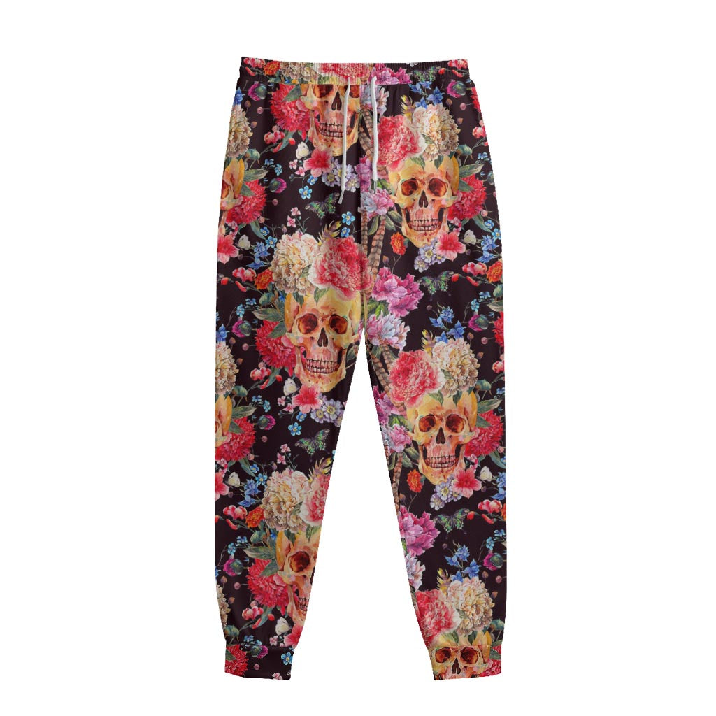 Blossom Peony Skull Pattern Print Sweatpants