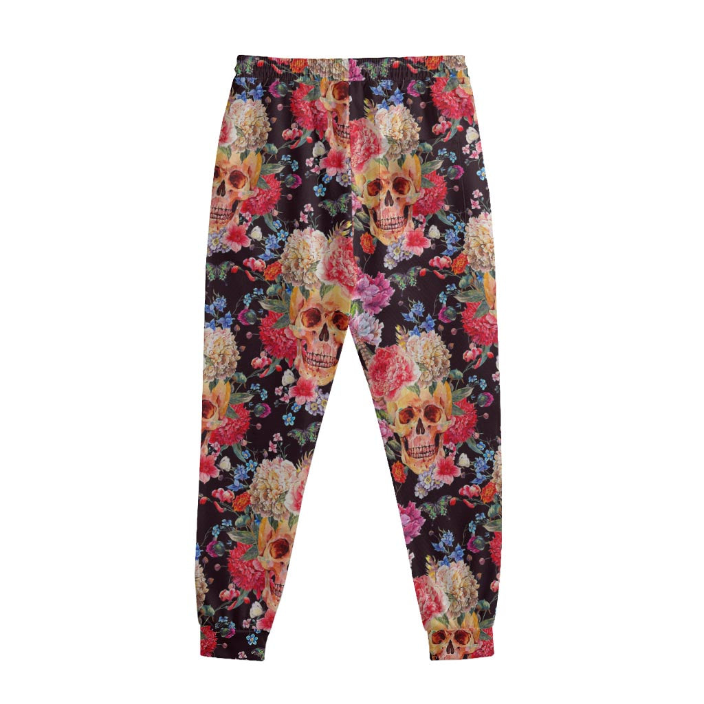 Blossom Peony Skull Pattern Print Sweatpants