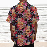 Blossom Peony Skull Pattern Print Textured Short Sleeve Shirt