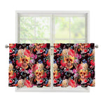 Blossom Peony Skull Pattern Print Tier Curtains
