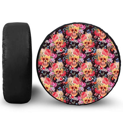 Blossom Peony Skull Pattern Print Tire Cover