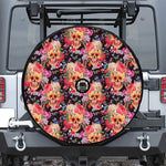 Blossom Peony Skull Pattern Print Tire Cover With Camera Hole