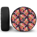 Blossom Peony Skull Pattern Print Tire Cover With Camera Hole