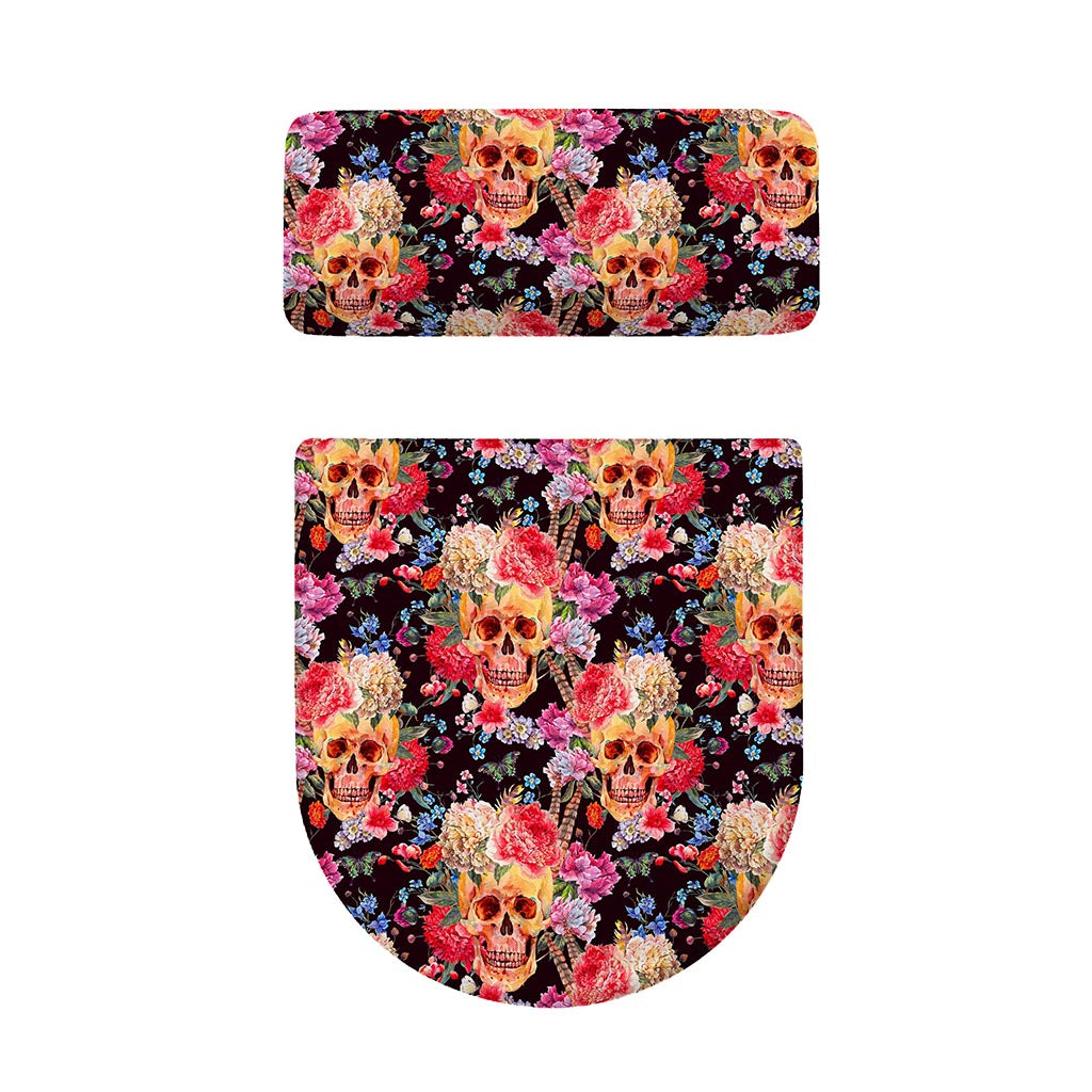 Blossom Peony Skull Pattern Print Toilet Lid And Tank Cover Set