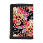 Blossom Peony Skull Pattern Print Trifold Wallet