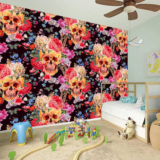 Blossom Peony Skull Pattern Print Wall Sticker