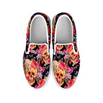 Blossom Peony Skull Pattern Print White Slip On Sneakers