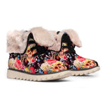 Blossom Peony Skull Pattern Print Winter Boots