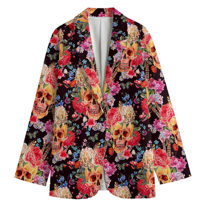 Blossom Peony Skull Pattern Print Women's Blazer
