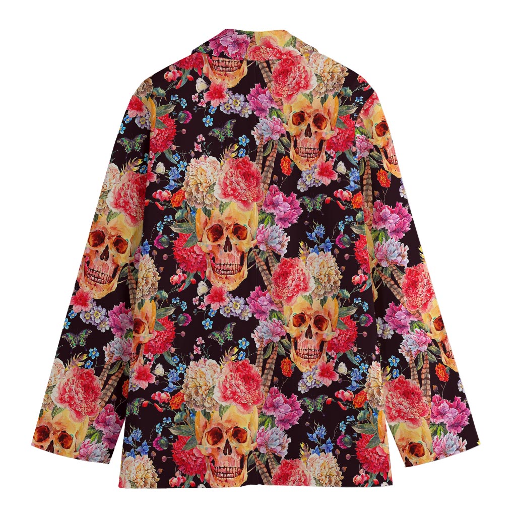 Blossom Peony Skull Pattern Print Women's Blazer