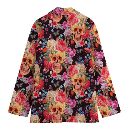 Blossom Peony Skull Pattern Print Women's Blazer