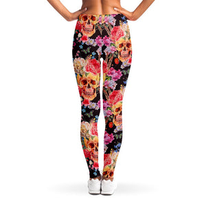 Blossom Peony Skull Pattern Print Women's Leggings