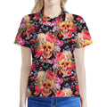 Blossom Peony Skull Pattern Print Women's Polo Shirt