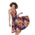 Blossom Peony Skull Pattern Print Sleeveless Knee Length Dress