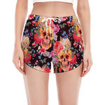 Blossom Peony Skull Pattern Print Women's Split Running Shorts