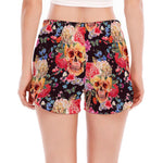 Blossom Peony Skull Pattern Print Women's Split Running Shorts