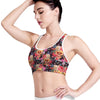 Blossom Peony Skull Pattern Print Women's Sports Bra