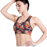 Blossom Peony Skull Pattern Print Women's Sports Bra