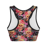 Blossom Peony Skull Pattern Print Women's Sports Bra