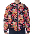Blossom Peony Skull Pattern Print Zip Sleeve Bomber Jacket