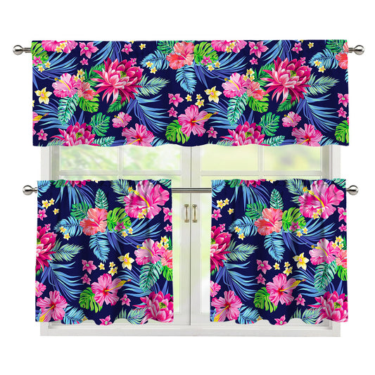 Blossom Tropical Flower Pattern Print 3 Piece Kitchen Curtains