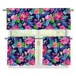 Blossom Tropical Flower Pattern Print 3 Piece Kitchen Curtains