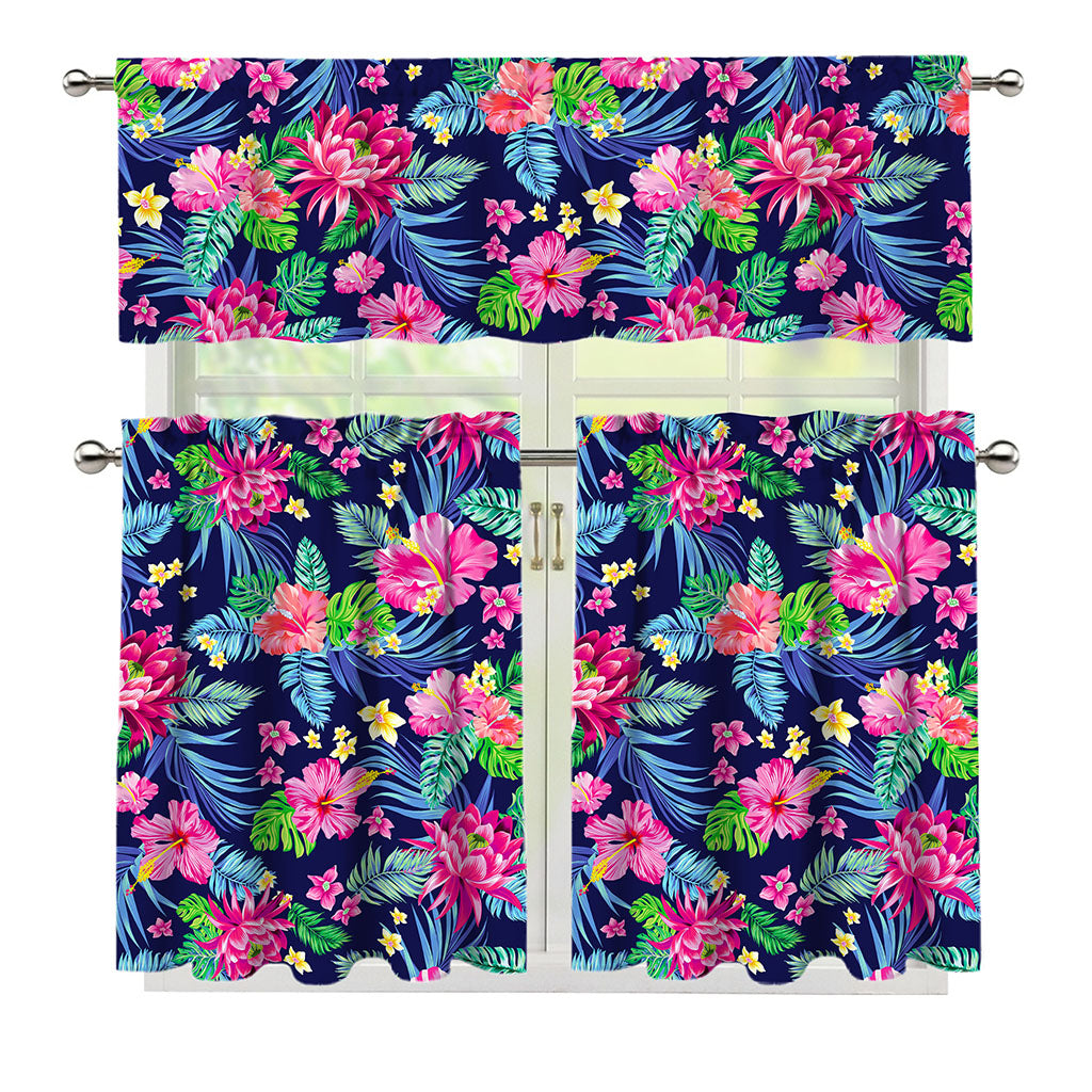 Blossom Tropical Flower Pattern Print 3 Piece Kitchen Curtains
