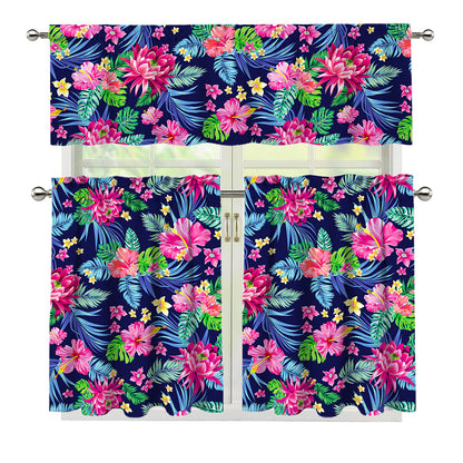 Blossom Tropical Flower Pattern Print 3 Piece Kitchen Curtains