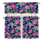 Blossom Tropical Flower Pattern Print 3 Piece Kitchen Curtains
