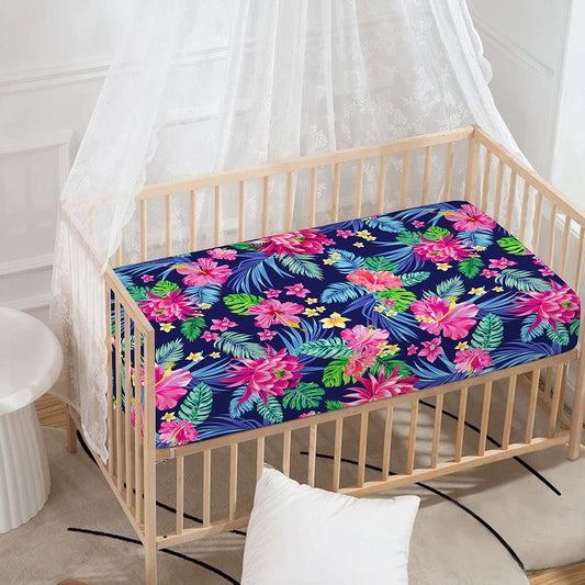 Blossom Tropical Flower Pattern Print Baby Crib Sheet