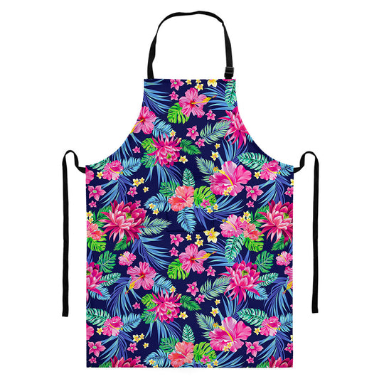 Blossom Tropical Flower Pattern Print Bib Apron With Pocket