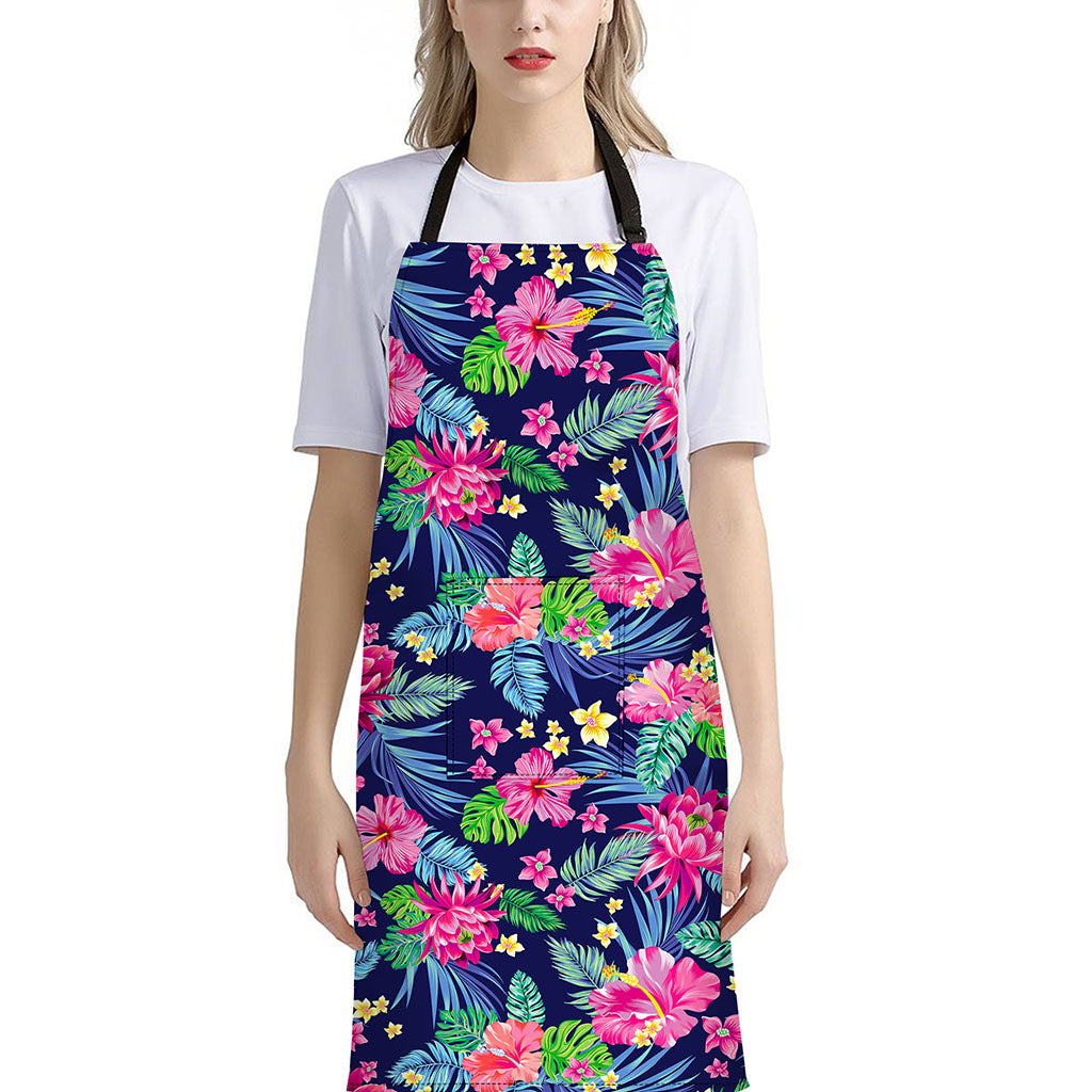 Blossom Tropical Flower Pattern Print Bib Apron With Pocket
