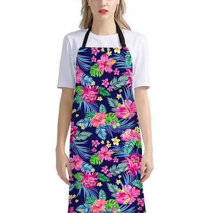 Blossom Tropical Flower Pattern Print Bib Apron With Pocket