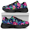 Blossom Tropical Flower Pattern Print Black Chunky Shoes