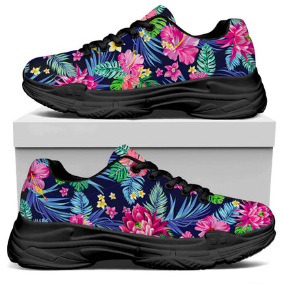 Blossom Tropical Flower Pattern Print Black Chunky Shoes