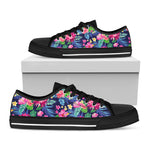Blossom Tropical Flower Pattern Print Black Low Top Sneakers