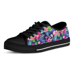 Blossom Tropical Flower Pattern Print Black Low Top Sneakers