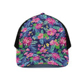 Blossom Tropical Flower Pattern Print Black Mesh Trucker Hat