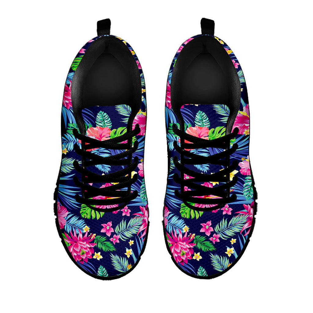 Blossom Tropical Flower Pattern Print Black Running Shoes