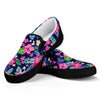 Blossom Tropical Flower Pattern Print Black Slip On Sneakers