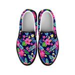 Blossom Tropical Flower Pattern Print Black Slip On Sneakers