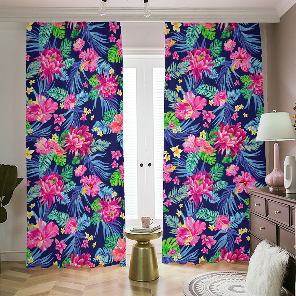 Blossom Tropical Flower Pattern Print Blackout Pencil Pleat Curtains