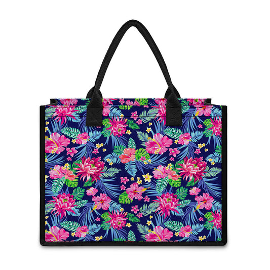 Blossom Tropical Flower Pattern Print Canvas Tote Bag