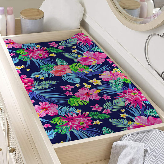 Blossom Tropical Flower Pattern Print Changing Pad Cover